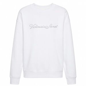 Victoria's Secret Rhinestone Logo White Oversized Sweatshirt Women’s Sz L